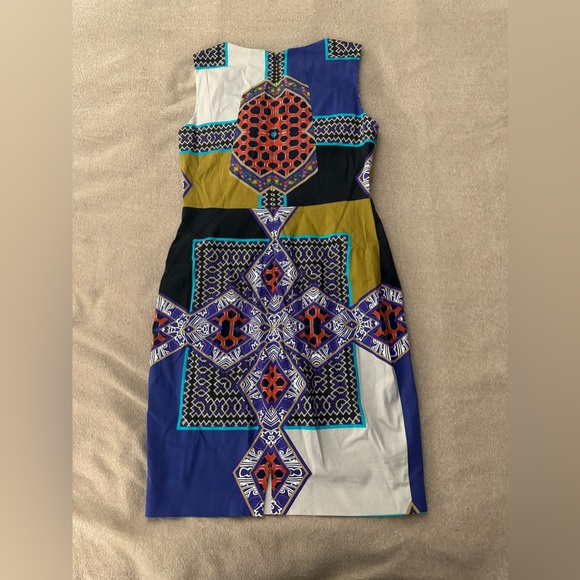 ETRO Multi Colored Stretch Cotton Tribal Print Sleeveless Sheath Dress Size 44 - Picture 4 of 9